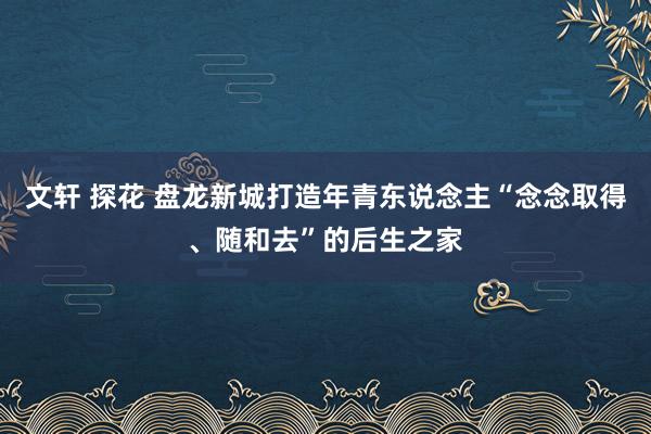 文轩 探花 盘龙新城打造年青东说念主“念念取得、随和去”的后生之家